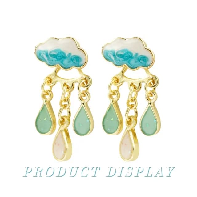 【清新雨雲】雲朵與滴耳環1對(滴油 可愛 耳飾 耳墜 飾品 耳針 耳釘 首飾 配件 禮物)