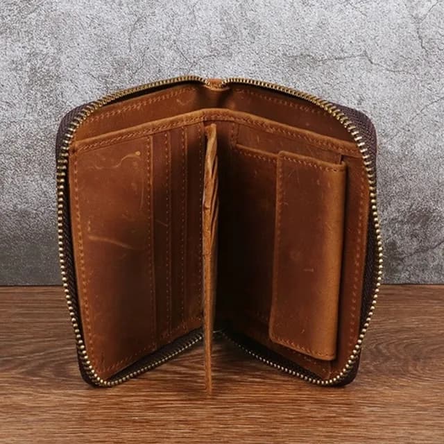 【LEEHER】情人節禮物 瘋馬皮/拉鍊短夾/男生錢包/錢包/短夾/短款錢包/真皮錢包/多卡位
