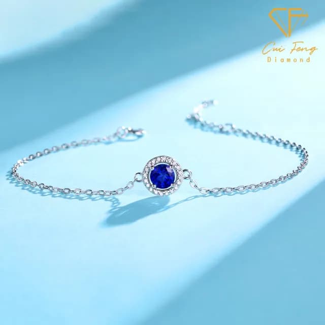 【CF鑽飾】手鍊 培育藍寶石《蔚藍》雙11限定情人節(50分 禮物 生日)
