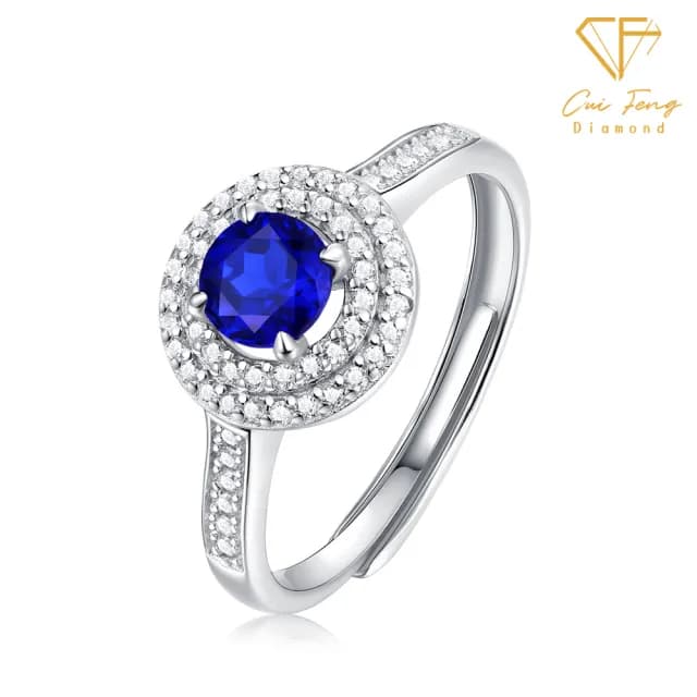 【CF鑽飾】女戒 培育藍寶石《蔚藍》雙11(50分 鑽戒 戒指 聖誕 禮物 生日)