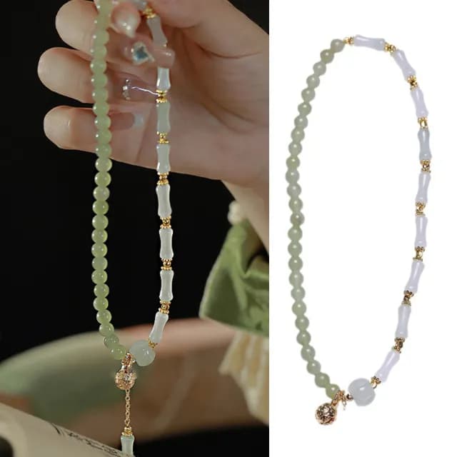 【Jpqueen】翠竹和田玉串珠中式典雅復古多圈手串手鍊(2色可選)