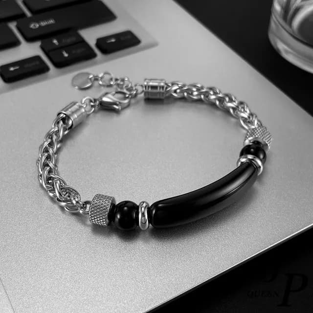 【Jpqueen】歐風虎眼石復古鍊條拼接不鏽鋼中性手鍊(2色可選)