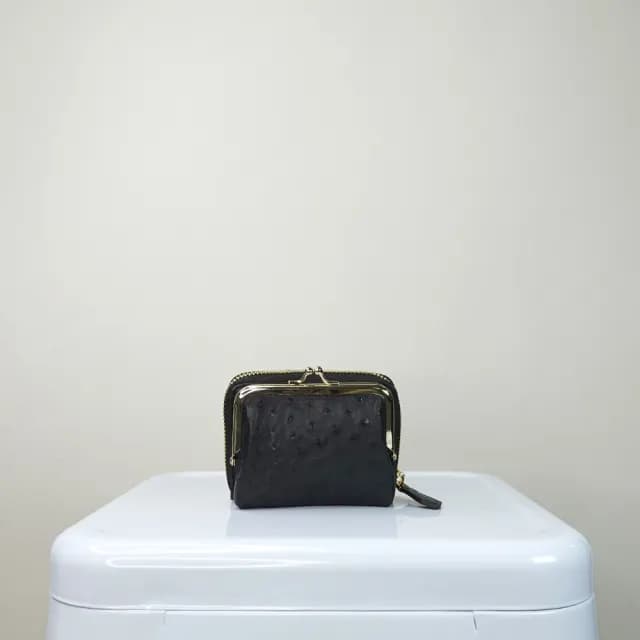 【M2ND】雙11 凱絲蘿克鴕鳥拉鍊口金零錢包組(黑-T70A)