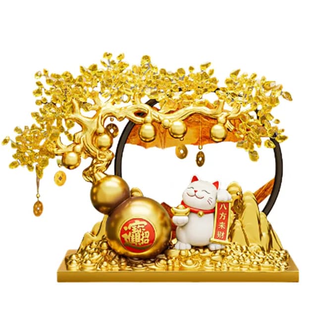 【Maisui麥穗】發財樹 招財樹 招財貓擺件(流沙畫 開業禮物 傢居裝飾擺件 辦公室裝飾 喬遷新居)