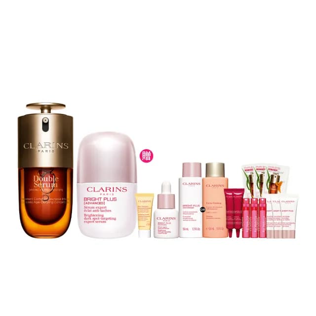 【CLARINS 克蘭詩】黃金光感保證組(氧氣亮白光感精華30ml+黃金雙萃精華30ml 抗老/美白/提亮/去黃)