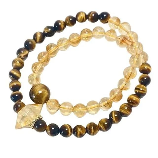 【MoonDy】雙11 黃水晶 串珠 圓珠 手鍊女 飾品 高級感 雙圈手鍊 虎眼石