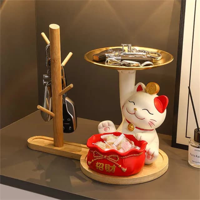 【超微米】招財貓鑰匙收納架 玄關裝飾品 入戶擺件 門口鞋櫃客廳置物架 家居喬遷新居禮品(玄關入戶擺件)
