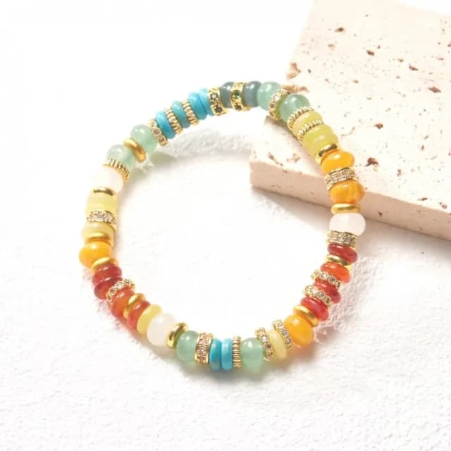 【夏日色彩】彩虹多寶石金鑽手串(多巴胺 手鍊 串珠 手環 手珠 飾品 配飾 送禮 平安 算盤珠)