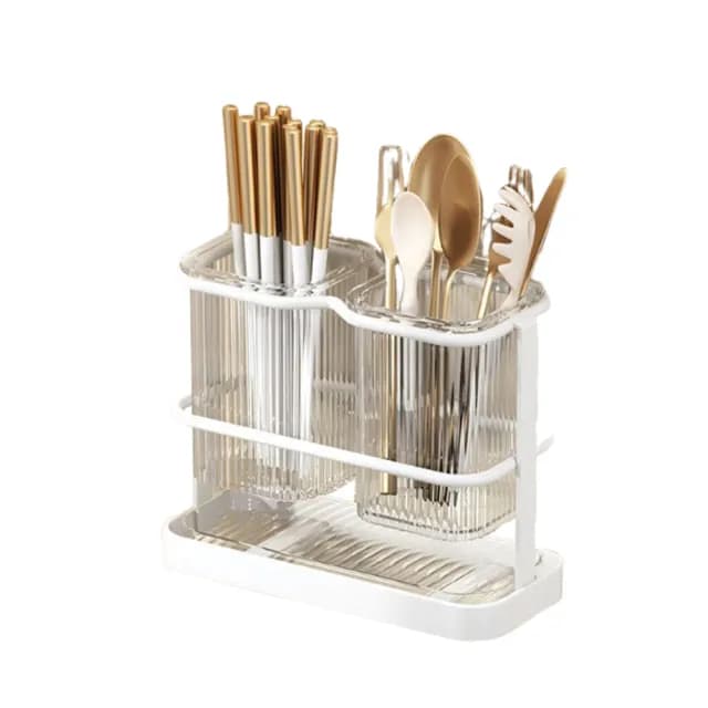 【iSFun】簡約生活 免打孔壁掛廚房餐具收納瀝水架(白色雙筒)