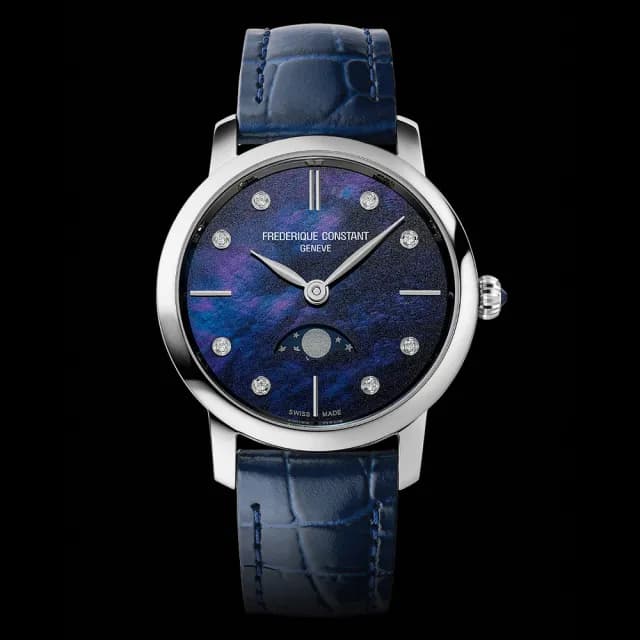 【CONSTANT 康斯登】Slimline 珍珠貝鑽石月相石英女錶 禮物 送禮 推薦(FC-206MPND1S6)