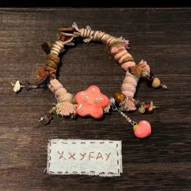 【平平安安】桃花手工編織手鍊(手飾 手環 手鍊 手串 時尚 可愛 愛情 姻緣)