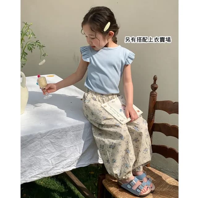 【橘魔法】碎花薄縮口褲(燈籠褲 防蚊 防曬 空調褲 長褲 褲子 大童 女童 兒童 童裝)