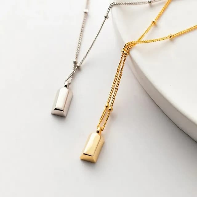 【維克維娜】小金條珠鍊Y字項鍊925純銀項鍊