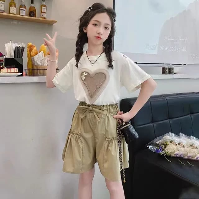 【小衣衫童裝】中大女童夏季大愛心落肩套裝組(1140205)