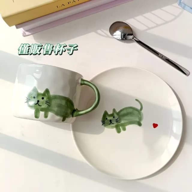 【手捏喵】手繪釉下彩貓咪陶瓷杯(辦公室 交換禮物 下午茶 水杯 馬克杯 牛奶杯)