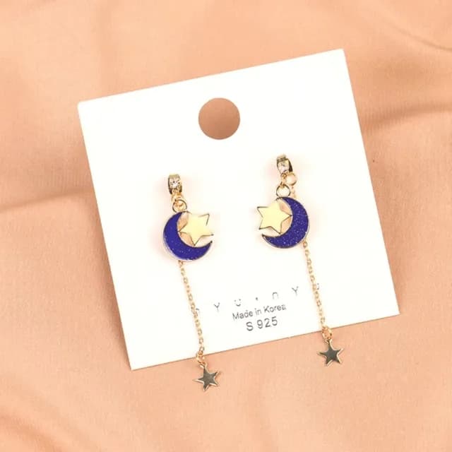 【浪漫星空】星星月亮垂墜耳環1對(簡約 耳飾 耳墜 飾品 耳針 耳釘 首飾 配件 禮物)