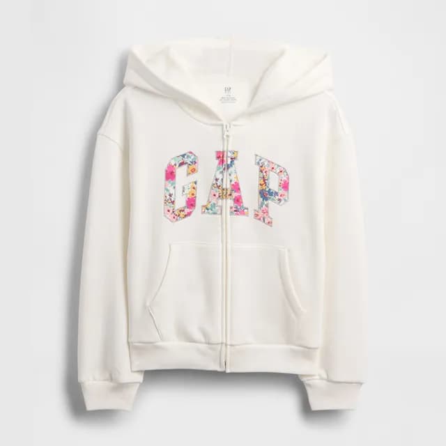 【GAP】女童裝 Logo刺繡連帽外套-白色(824077)