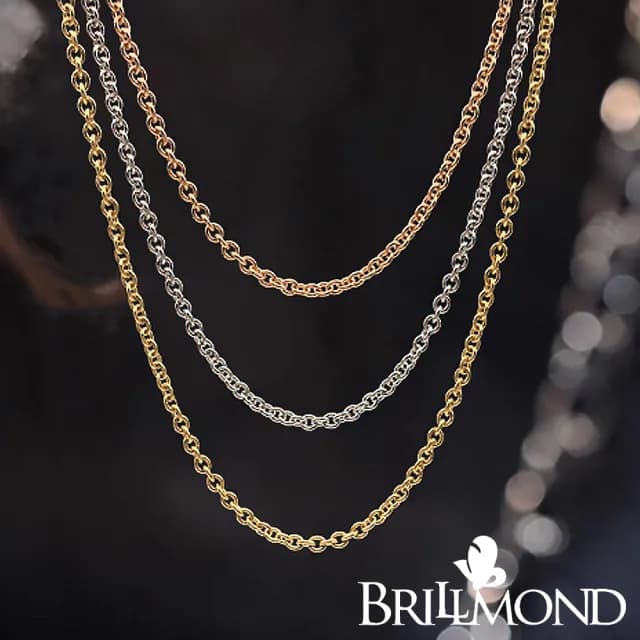 【BRILLMOND】義大利三色K金圓十字鍊(1.2mm 1.4g 三色任選)