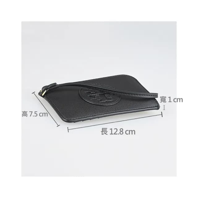 【TORY BURCH】TORY BURCH Ella Bio 皮革T字LOGO霧面牛皮4卡腕帶式拉鍊卡片零錢包(黑)