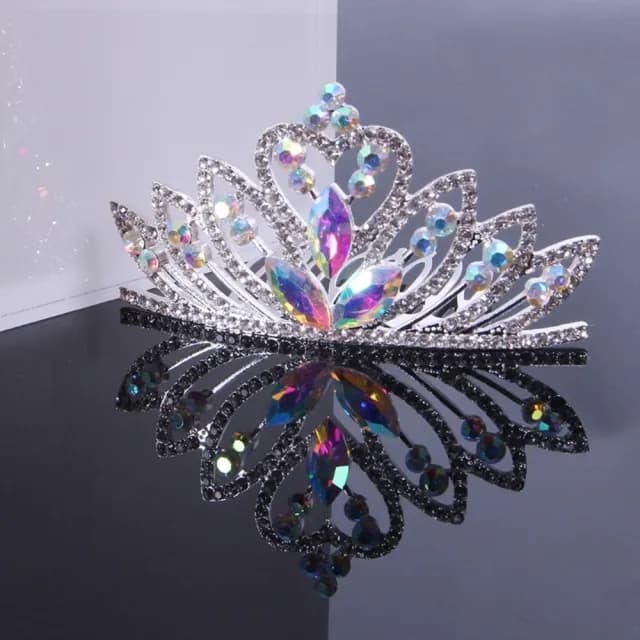 【橘魔法】菱形炫彩水鑽公主皇冠髮插(銀色 飾品 髮飾 女童 童裝 花童 禮服 畢業典禮)