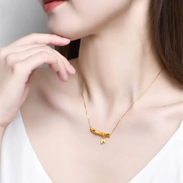 【Penny珮妮】黃金999 金葉竹節節高升 項鍊吊墜(母親節 情人節 生日禮物 交換禮物 送女友 尾牙 新年 結婚)