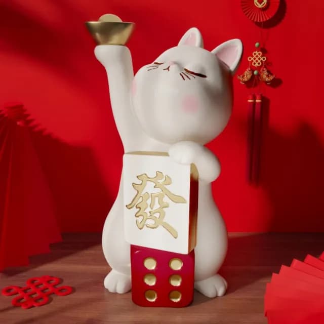 【巨匠】招財貓落地擺件 客廳茶几擺件 大型迎賓擺件 新店開業禮物 喬遷新居裝飾品(40*92CM招財貓擺件)