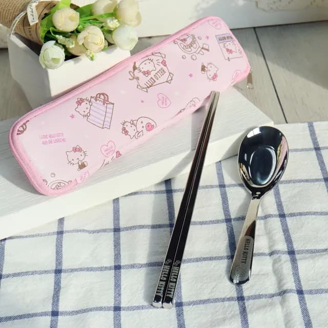 【HELLO KITTY】不鏽鋼環保餐具組(SGS 檢測認證  衛生好清洗 輕巧耐用且環保)