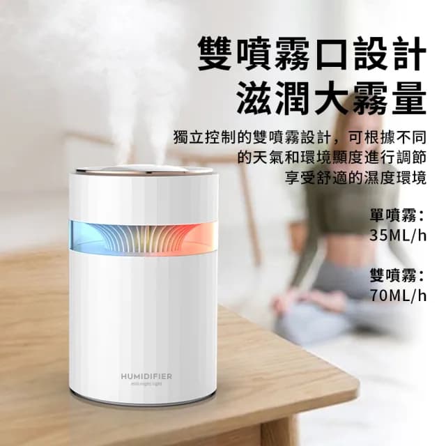 【YUNMI】雙頭噴霧水氧機 納米霧化加濕器 900ML 七彩燈光霧化機 增濕器 補水噴霧機 薰香機 香薰機 擴香機