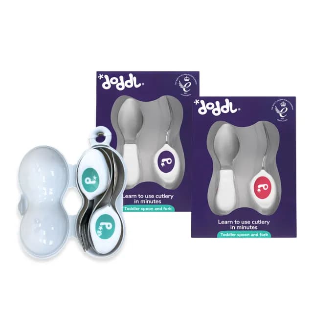 【Doddl】英國人體工學秒拾餐具 - 兒童學習餐具 2 件組+攜帶盒(含湯匙、叉子、專用收納盒)