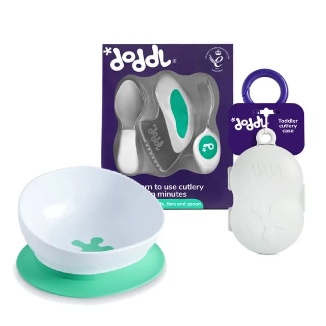 【Doddl】英國人體工學秒拾餐具 - 兒童學習餐具組(兒童3件組+秒吸碗+大攜帶盒)