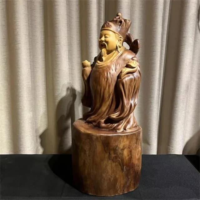 【超微米】香樟木財神爺擺件 招財木雕 實木雕刻文財神神像 店鋪公司開業送禮品(實木財神爺神像25*21*64)