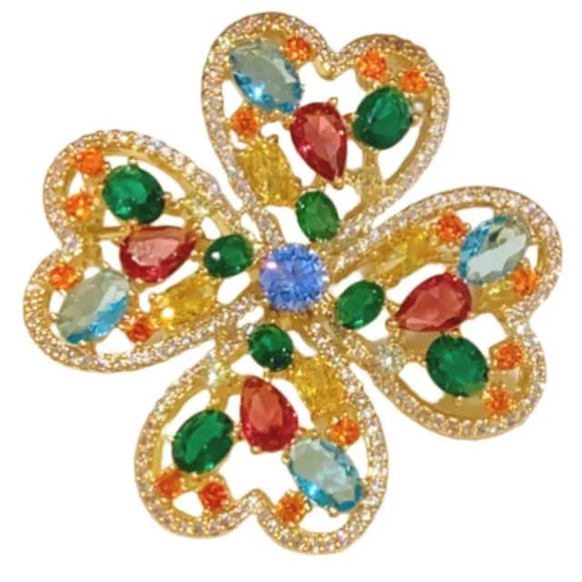 【別緻炫彩】多巴胺四葉草胸針(彩色 別針 滿鑽 優雅 百搭 生日 情人節 禮物 女 飾品 西裝)