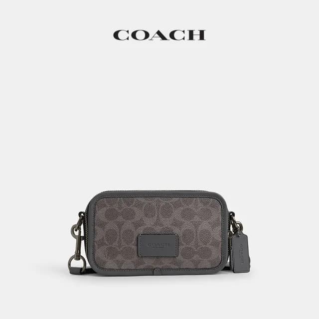 【COACH】蔻馳官方直營 經典 SIGNATURE WYATT斜背手袋 斜背包 側背包 斜挎包-QB/Grey/Charcoal(CW365)