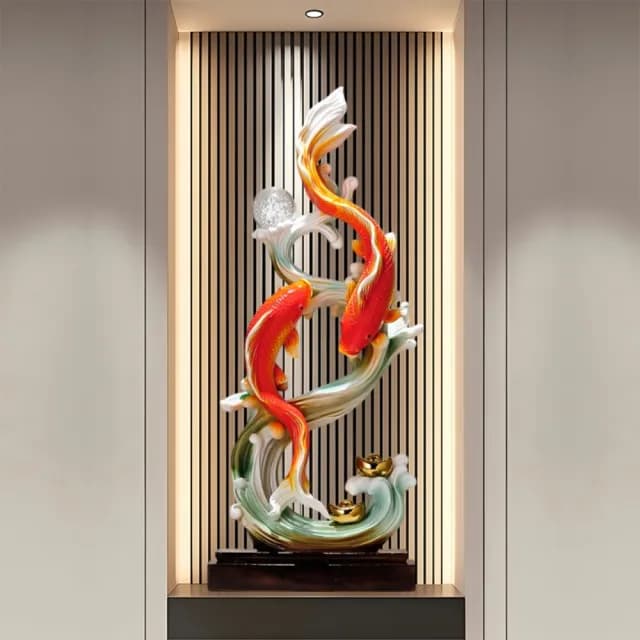 【巨匠】入戶玄關擺件 年年有余擺件 辦公室桌面擺飾 電視櫃裝飾擺件 開業喬遷禮物(28*14*67CM招財擺件)