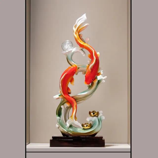 【巨匠】入戶玄關擺件 年年有余擺件 辦公室桌面擺飾 電視櫃裝飾擺件 開業喬遷禮物(30*12*71CM招財擺件)