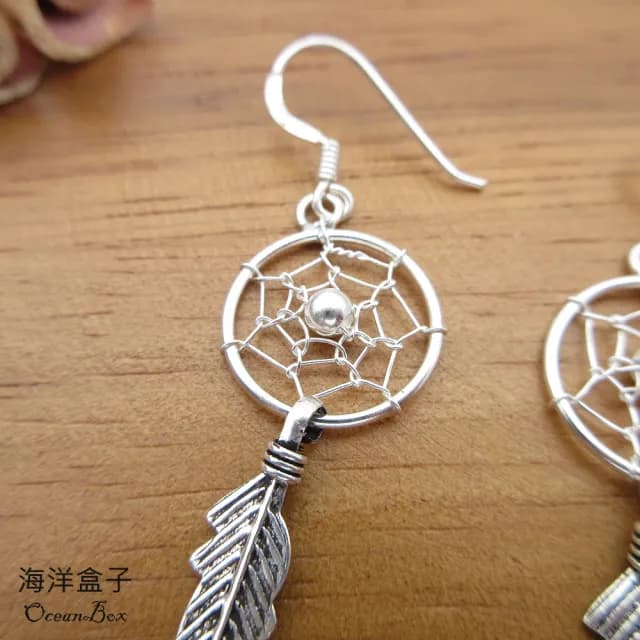 【海洋盒子】輕巧捕夢網925純銀耳環(925純銀垂墜耳環)