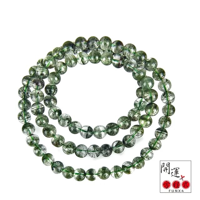 【開運方程式】綠幽靈手珠三圈手鍊6.8mm(千層聚寶盆財神鬼佬水晶G468款)
