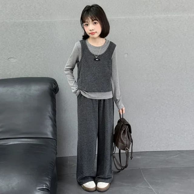 【小衣衫童裝】中大女童秋款三件式休閒背心長袖長褲套裝(1140823)