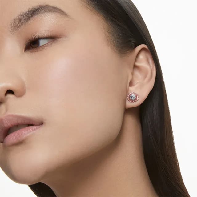 【SWAROVSKI 施華洛世奇】Idyllia 耳釘 穿孔耳環 混合式切割 太陽 粉紅色 鍍白金色(線上限定款)