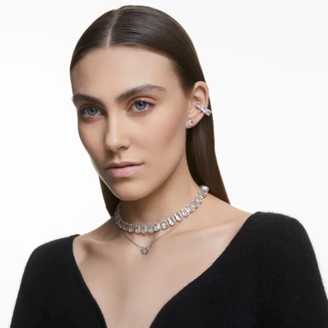 【SWAROVSKI 施華洛世奇】Bella V 鍊墜 墜鍊 項鍊 圓形切割 白色 鍍白金色(線上限定款)