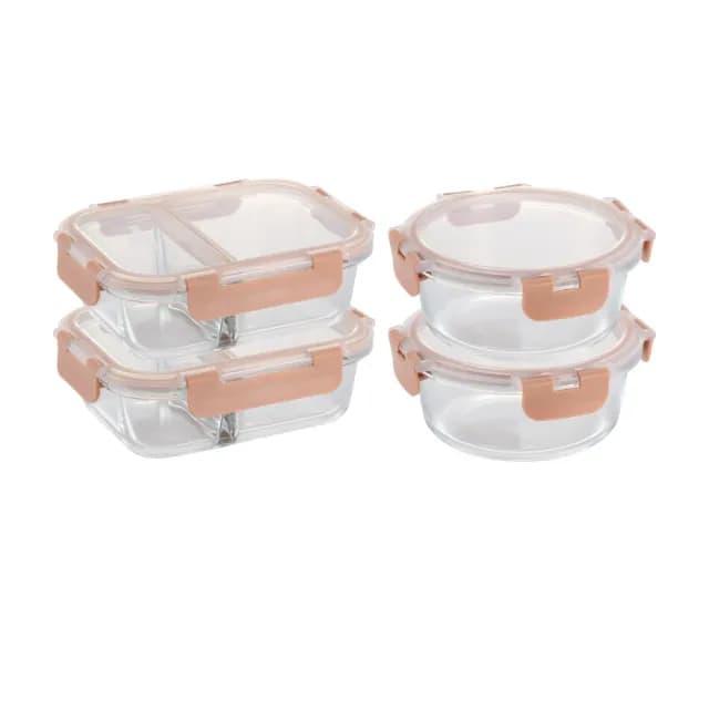 【CorelleBrands 康寧餐具】玻璃保鮮盒 奶茶色4入組660mlx2+620mlx2
