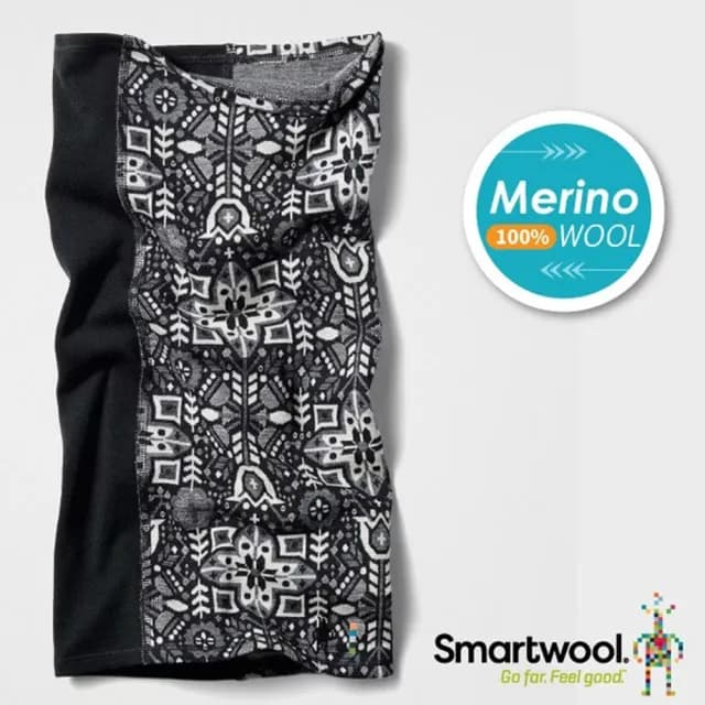 【SmartWool】Thermal 美麗諾羊毛撞色長頸套.保暖頭巾.圍巾.圍脖(SW016768-P94 黑色花卉)