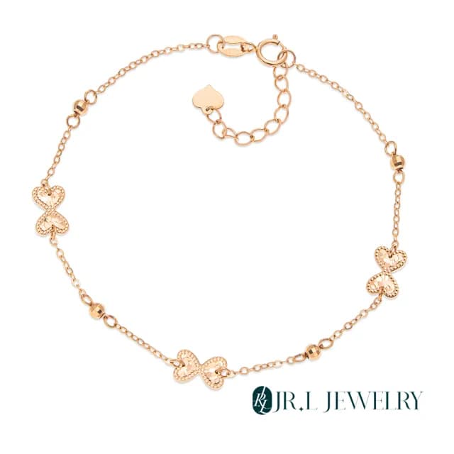 【JR.L金瑞利珠寶】雙11 18K玫瑰金 雙心蝴蝶結K金手鍊(18K玫瑰金手鍊)