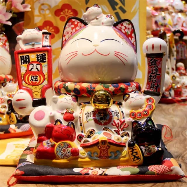 【新川】開運福扇招手貓 大(高26CM/招財貓/招財擺飾/招財貓擺飾/搖手招財貓/台灣招財貓)