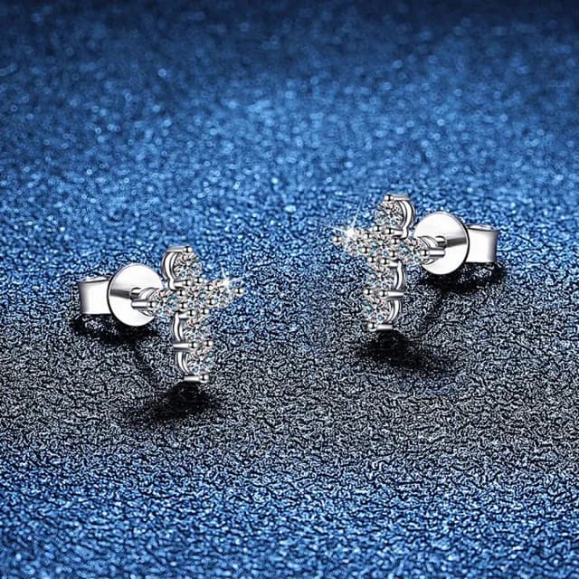 【巴黎精品】現貨+預購 頂級莫桑鑽石耳環925純銀耳環女耳針銀飾情人節禮物(36分十字架女飾品2色a1kv13)