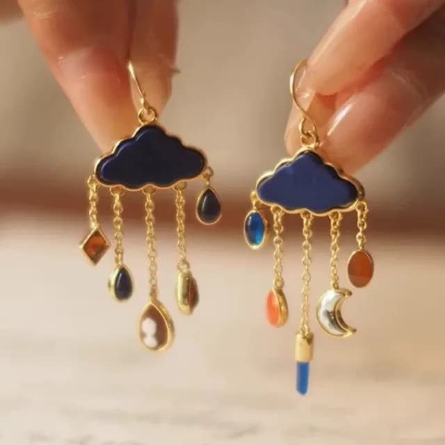 【天晴安好】雲星月寶石流蘇耳環1對(高級 設計 耳飾 耳墜 飾品 耳針 耳釘 首飾 配件 禮物)