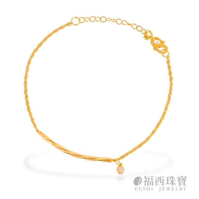 【福西珠寶】雙11黃金手鍊 微笑麻花小鑽石黃金手鏈(金重0.65錢正負0.03錢)