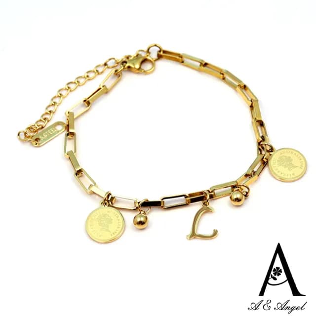 【ANGEL】音符律動嘻哈英文字母圓牌個性可調手鍊(2色26個字母可選)