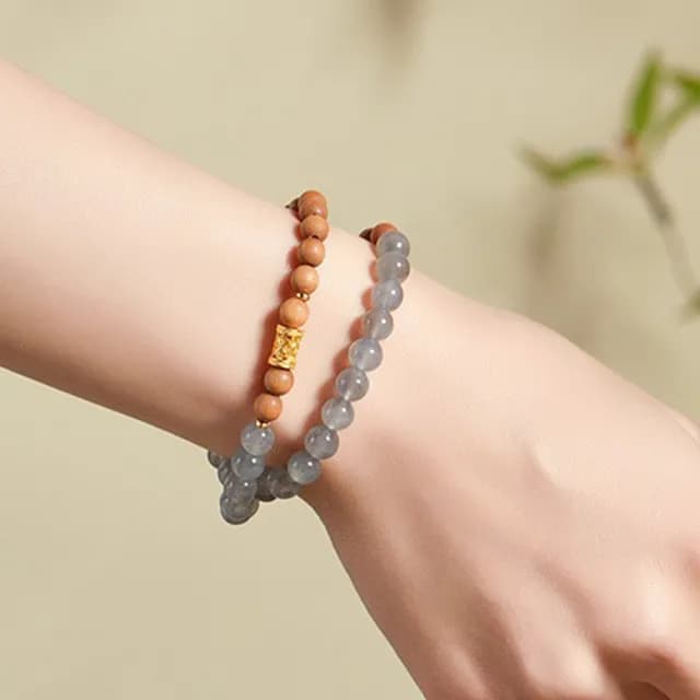 【KT DADA】雙11 檀木手串 純銀手鍊 串珠 灰月光石 串珠手鍊 雙圈手串 百搭飾品