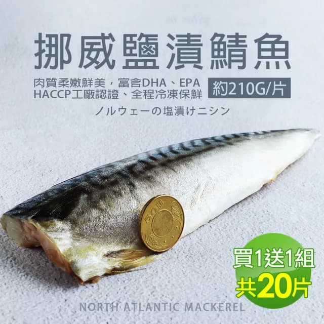 【優鮮配】厚片超大油質豐厚挪威薄鹽鯖魚20片(210g/片 中秋、中秋烤肉、燒烤)